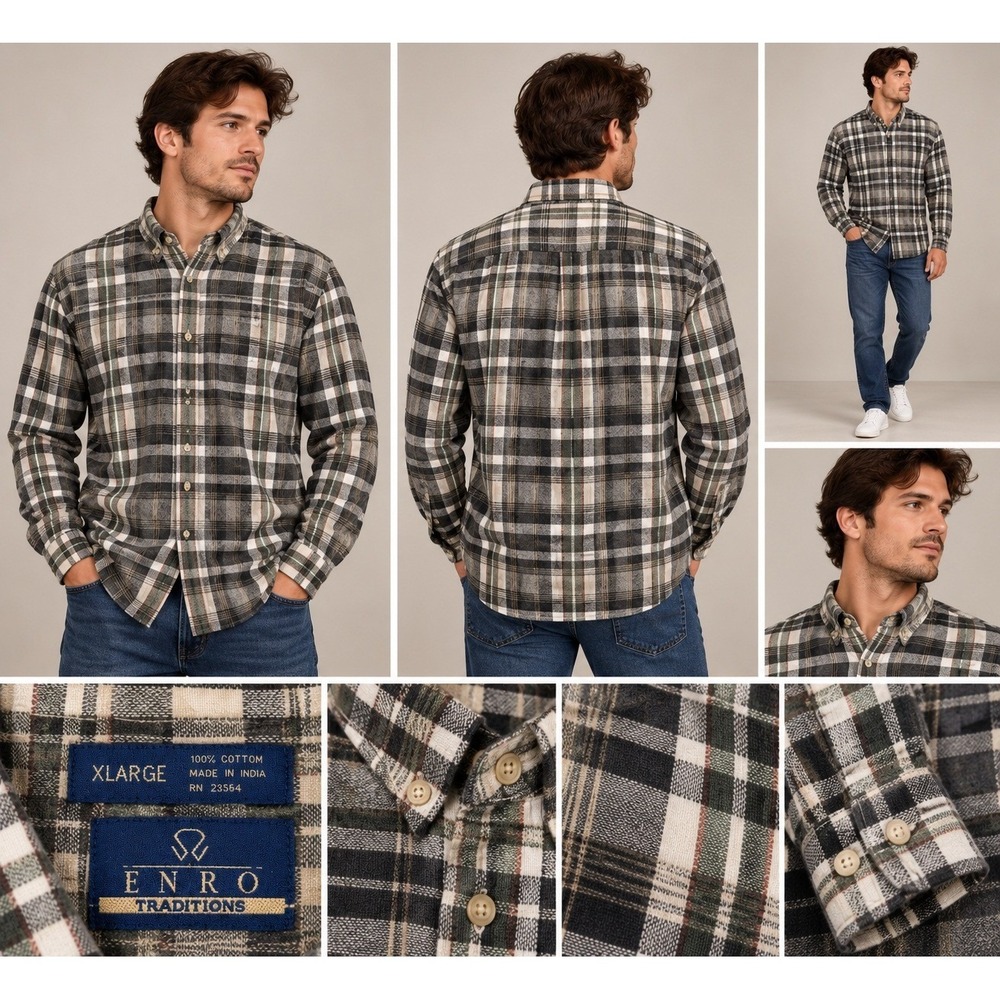 Enro Traditions Plaid Shirt Mens XL Green Black Americana Workwear Cotton